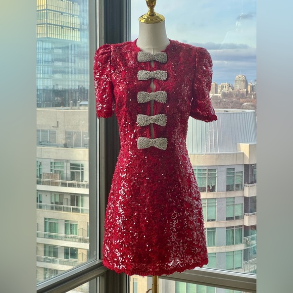 🆕 REBECCA VALLANCE 🧿 NWOT x Nicky Hilton Leyla Short Sleeve Mini Dress, Sz US2 - Picture 6 of 17